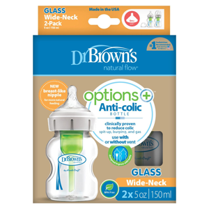 
Dr.Brown´s Natural Flow Options+ Anti-colic Wide-Neck Glass Baby Bottle Duo kojenecká láhev 2x150 ml
		