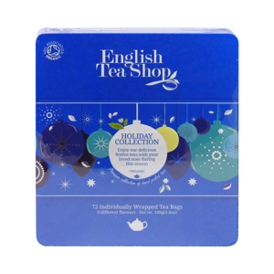 English Tea Shop Vánoční modré ozdoby, plechová kazeta, bio 108 g, 72 ks