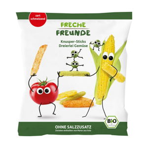 Freche Freunde BIO Zeleninové tyčinky s rajčetem, kukuřicí a hráškem 30 g