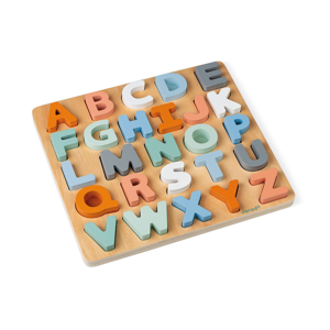 Janod Sweet Cocoon dřevěné vkládací puzzle Abeceda a tabulka na psaní 26 písmen