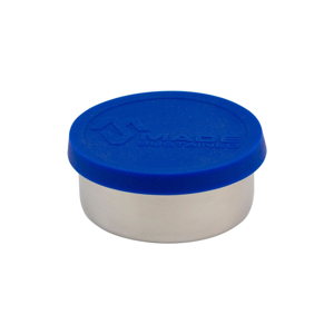 Made Sustained Nerezový kulatý box na jídlo se silikonovým víkem, malý 150 ml, modrý