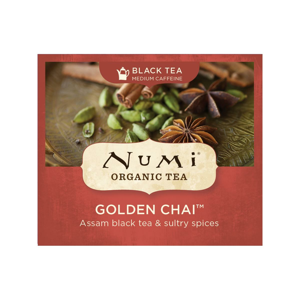 Numi Organic Tea Golden Chai, kořeněná směs s černým čajem 1 ks, promokarta