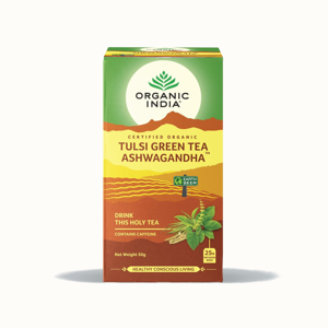 Organic India Čaj Tulsi Green Tea Ashwaganda, bio, Poškozeno 50 g, 25 ks