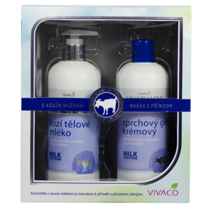 Vivaco VIVAPHARM mléčný sprchový gel 400 ml + Hydratační tělové mléko 400 ml kozí dárková kazeta - tělová